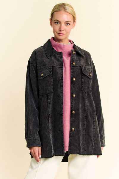 Davi & Dani Washed Corduroy Raw Hem Button Up Jacket - Damned Threads